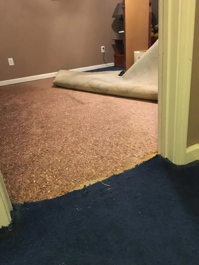 Carpet pad removal revealing water damage during Drying & Dehumidification in Moncks Corner