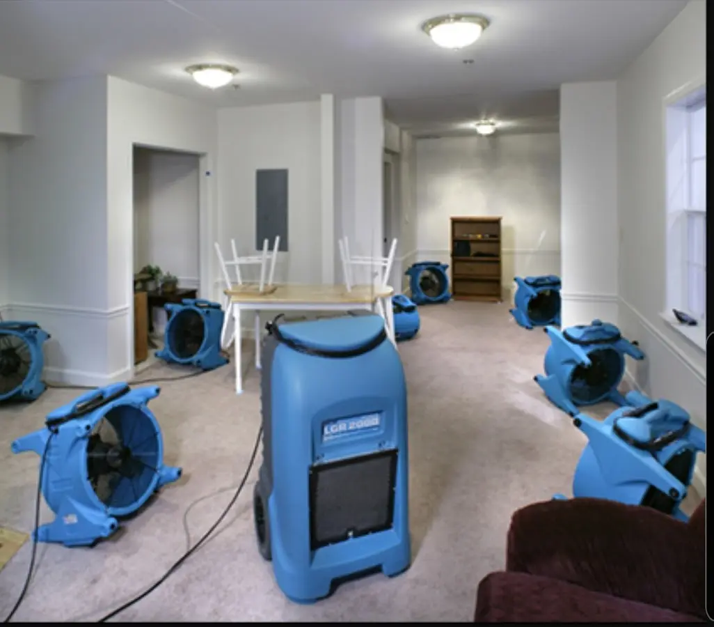 Air movers and dehumidifier setup for Water Damage Restoration in Moncks Corner